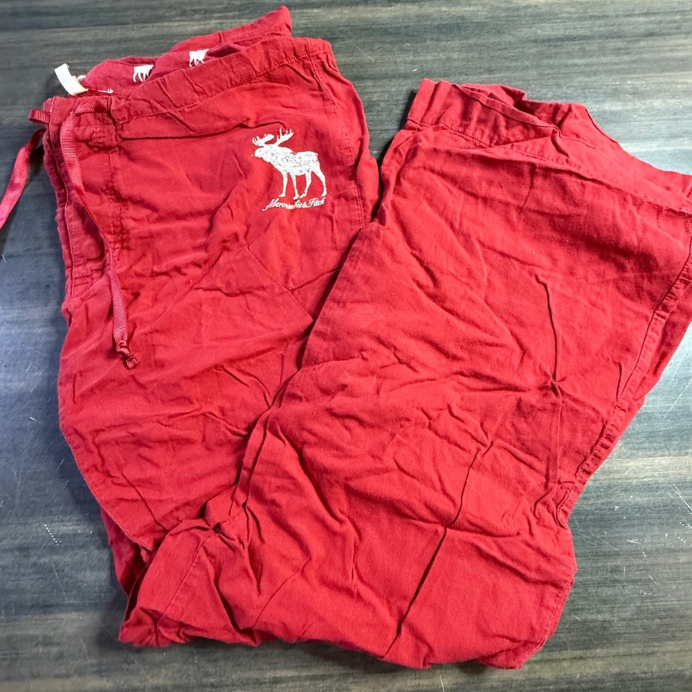 Abercrombie & Fitch Red Cotton Lounge Sleep Shorts Moose Logo Small
